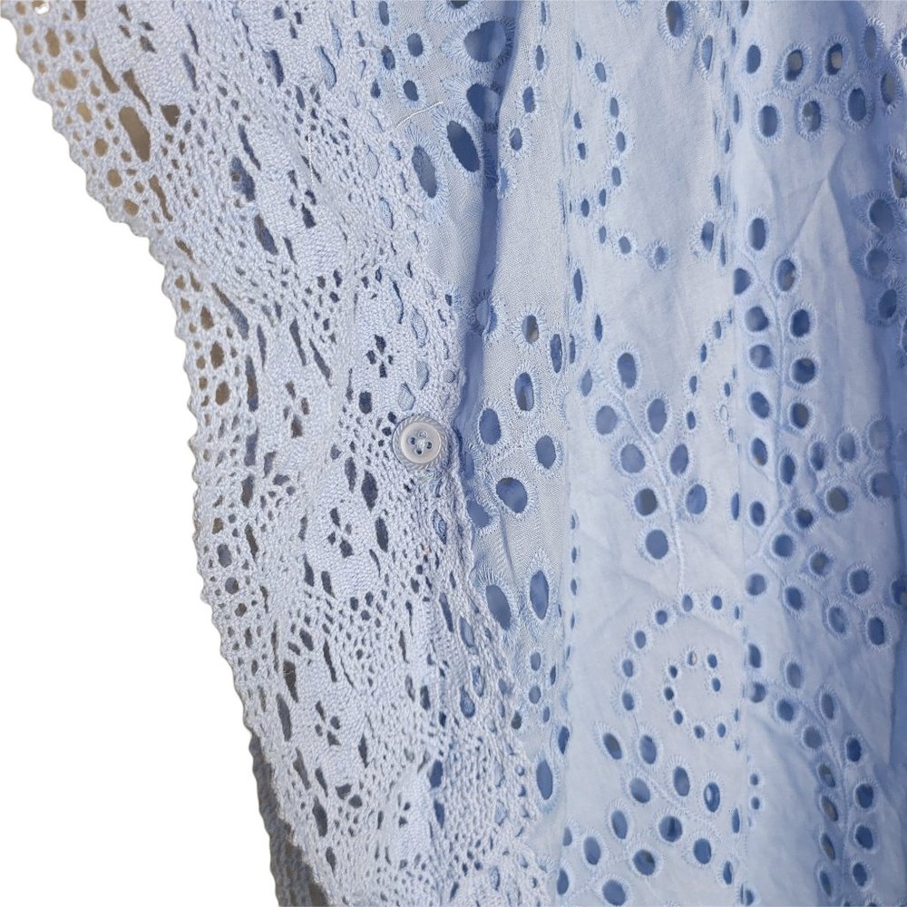 Denim and Company Baby Blue Lace Short Sleeve Blouse Size Medium - Picture 4 of 6